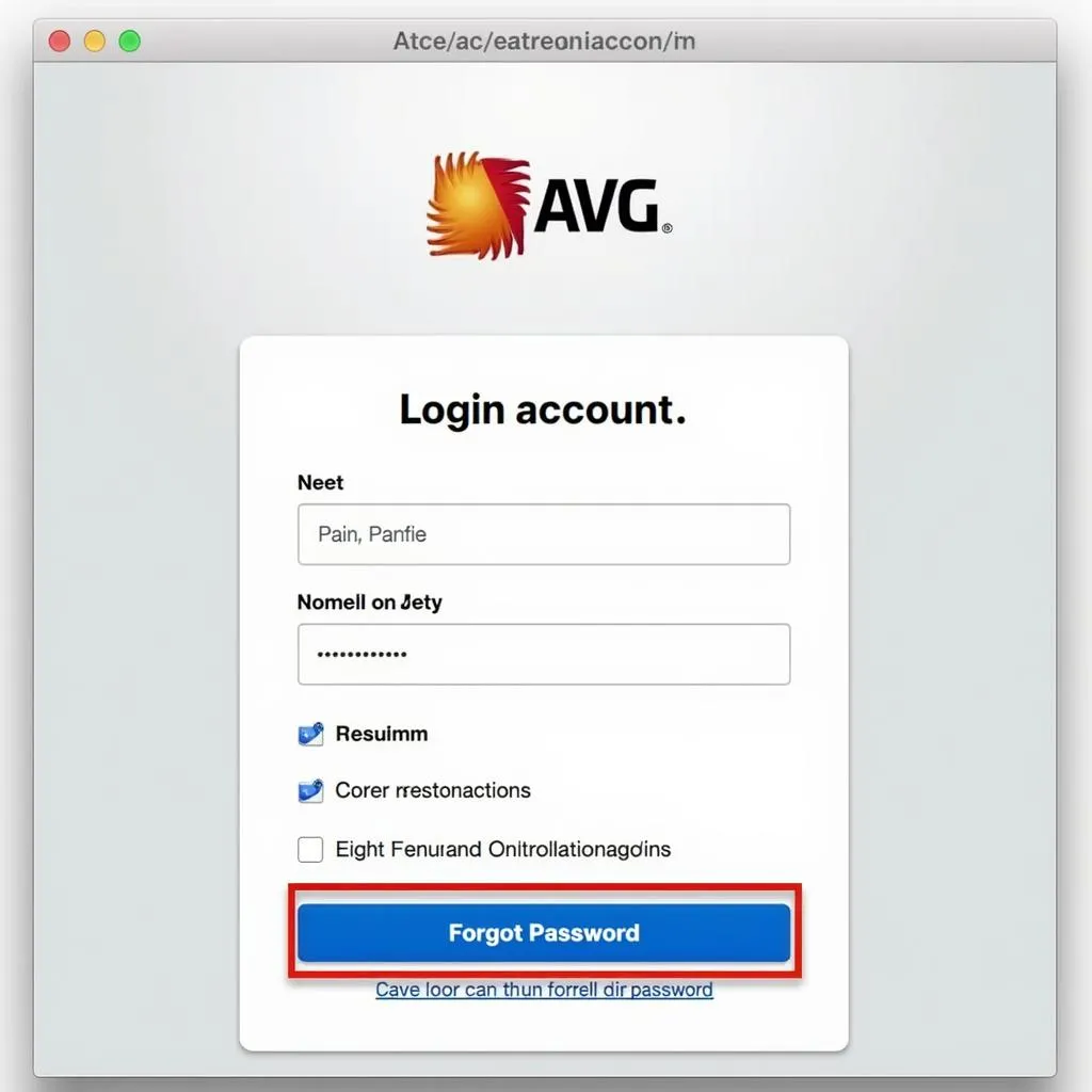 AVG account password recovery page