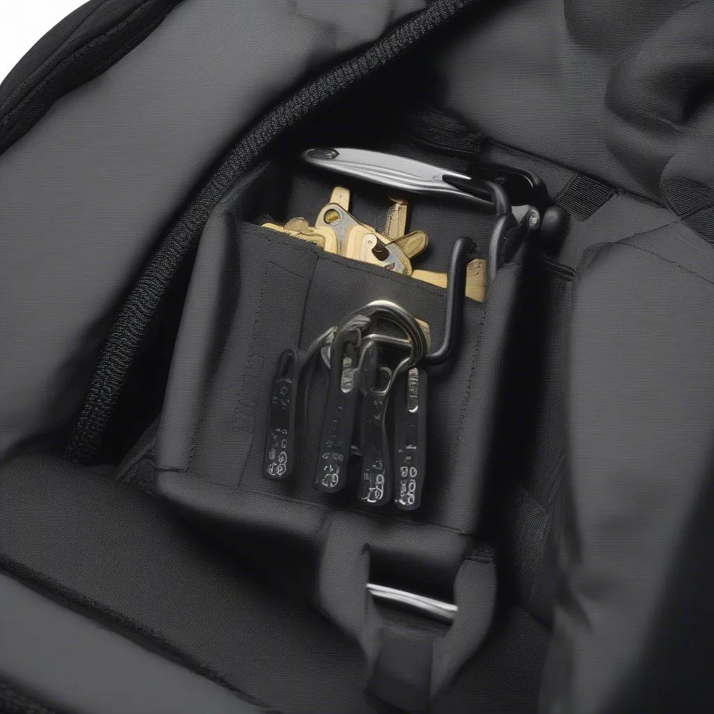 Close-up image of an anti-theft backpack mechanism being unlocked