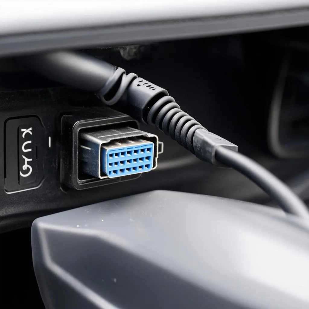 VCDS cable connected to OBD port