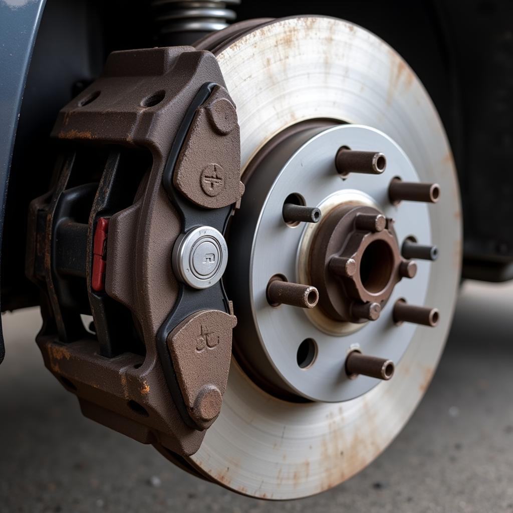 Worn brake pads on an Audi A3