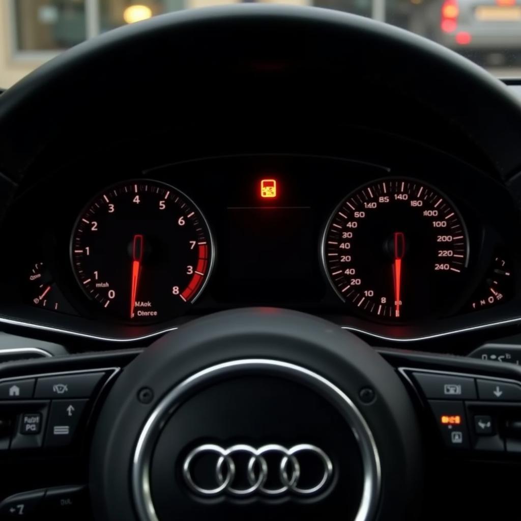 Audi A4 dashboard displaying brake warning light