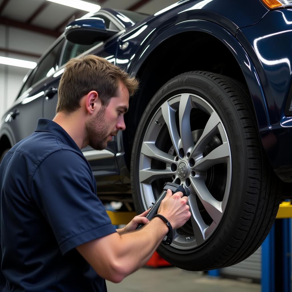 Mechanic Inspecting Audi Brakes