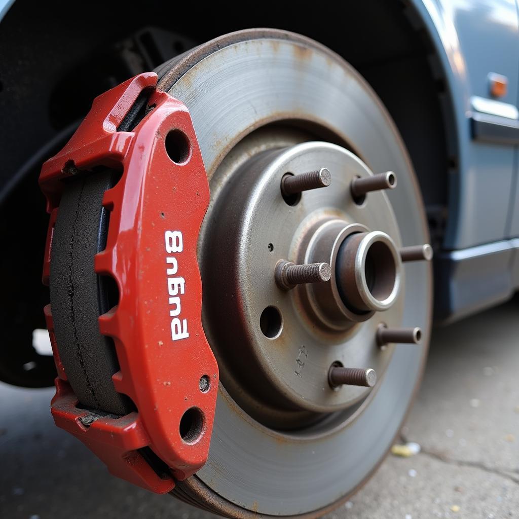 Worn brake pads on a BMW E36