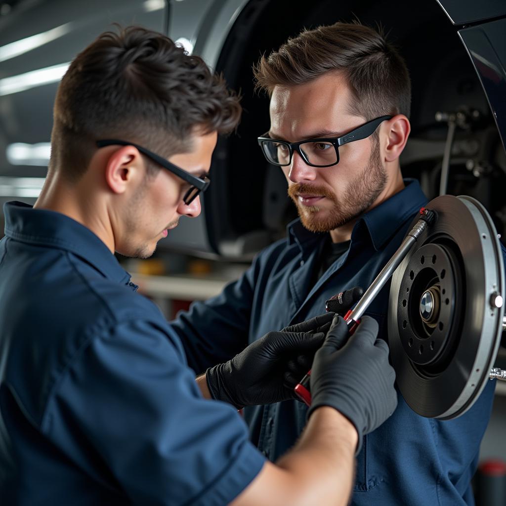 BMW Mechanic Inspecting Brakes