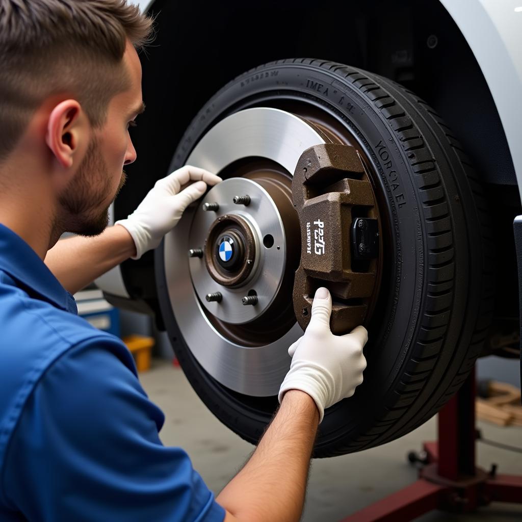 Inspecting BMW Z4 Brake Pads