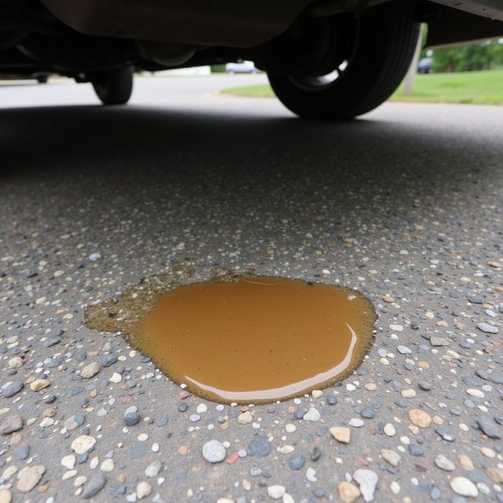 A pool of brake fluid forming under a car, signaling a potential leak in the brake system