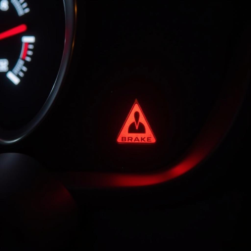 Red brake warning light illuminated on a car dashboard