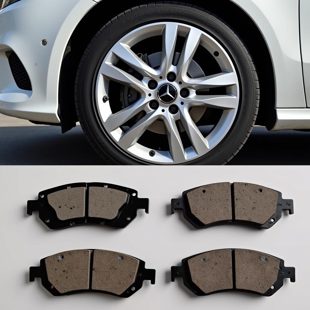 Brake pads and rotors on a Mercedes A Class