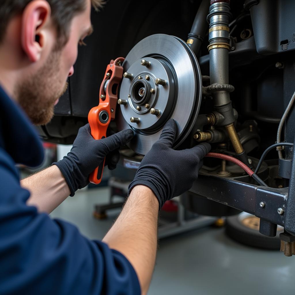 Mechanic Repairing a Vehicle's Brake System