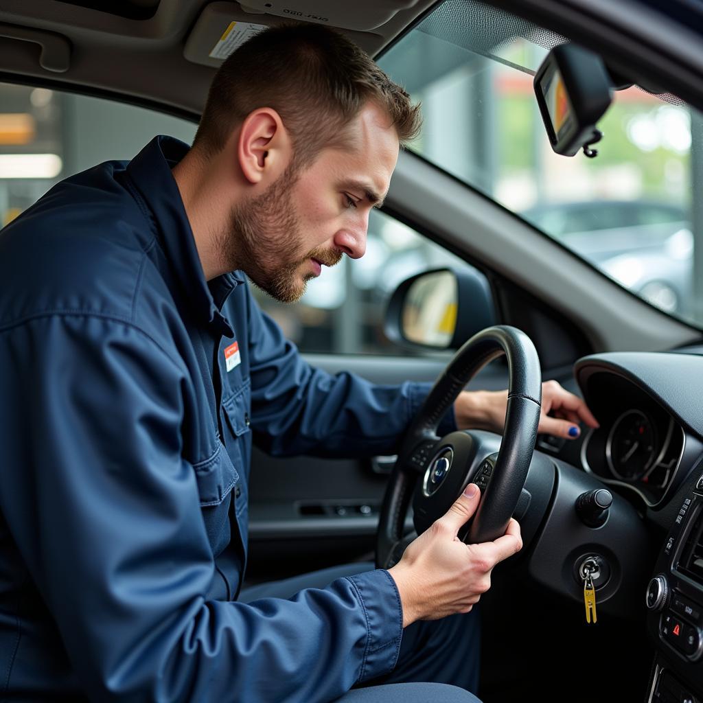 Car Mechanic Replacing Actuator