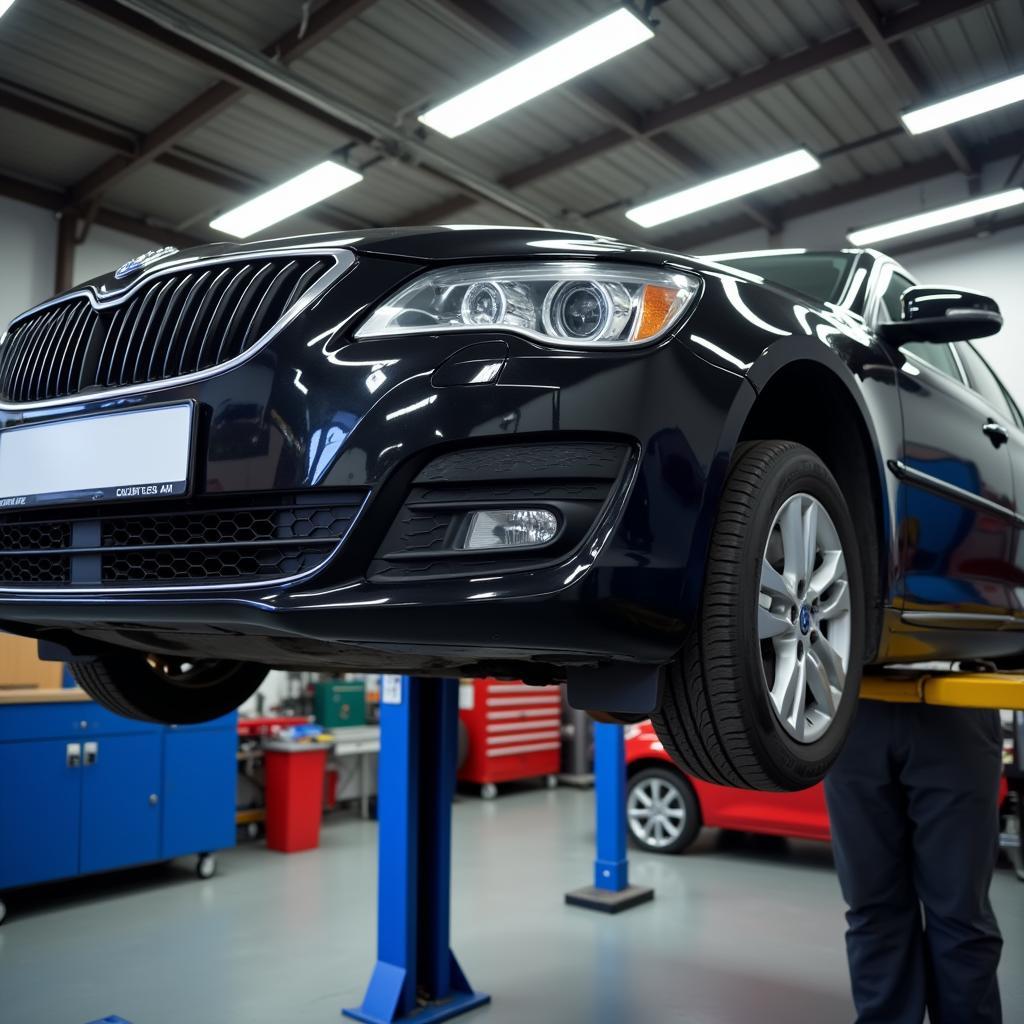 Car on Lift for Brake Inspection