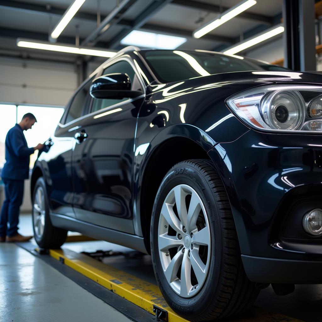 Car Undergoing Brake Inspection