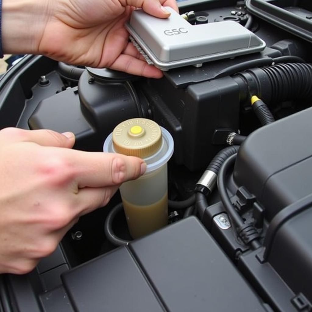 Checking the brake fluid level on a 2015 Mercedes-Benz E-Class