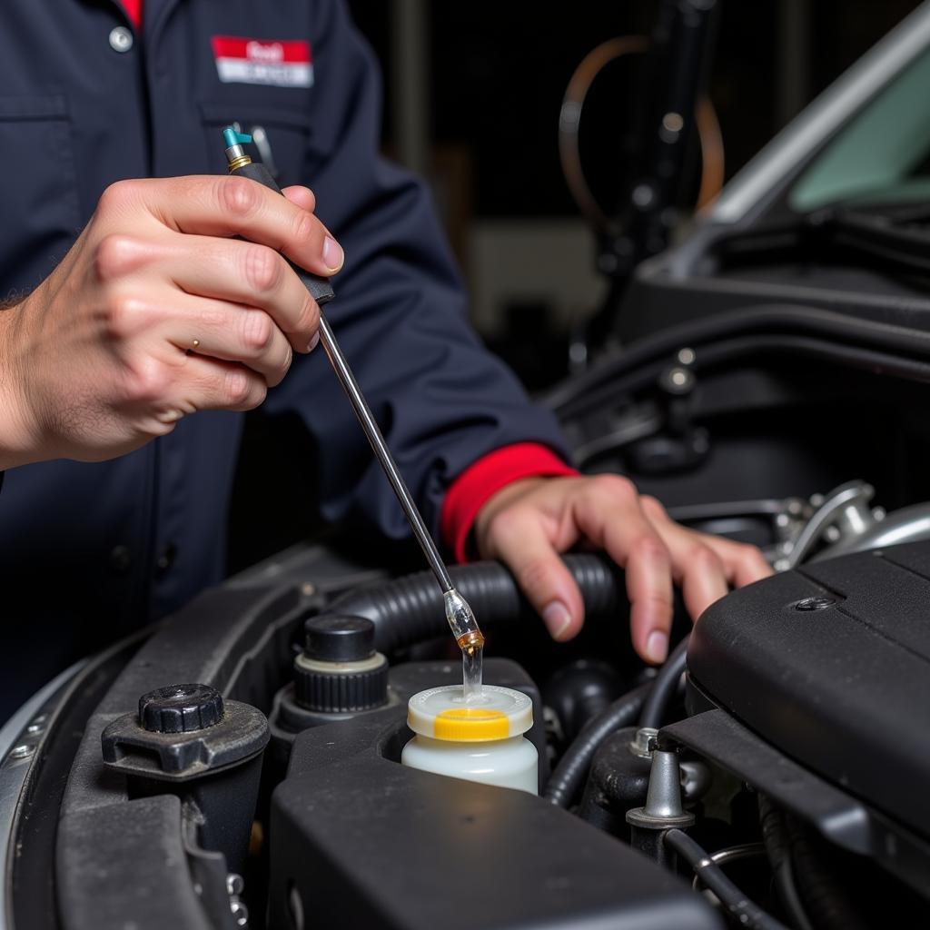 Mechanic Checking Brake Fluid