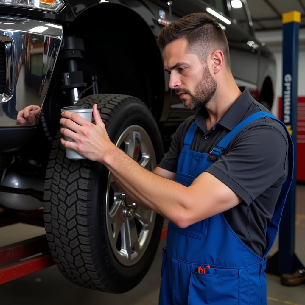 Mechanic Checking Brake Fluid Level in a 5th Gen Ram