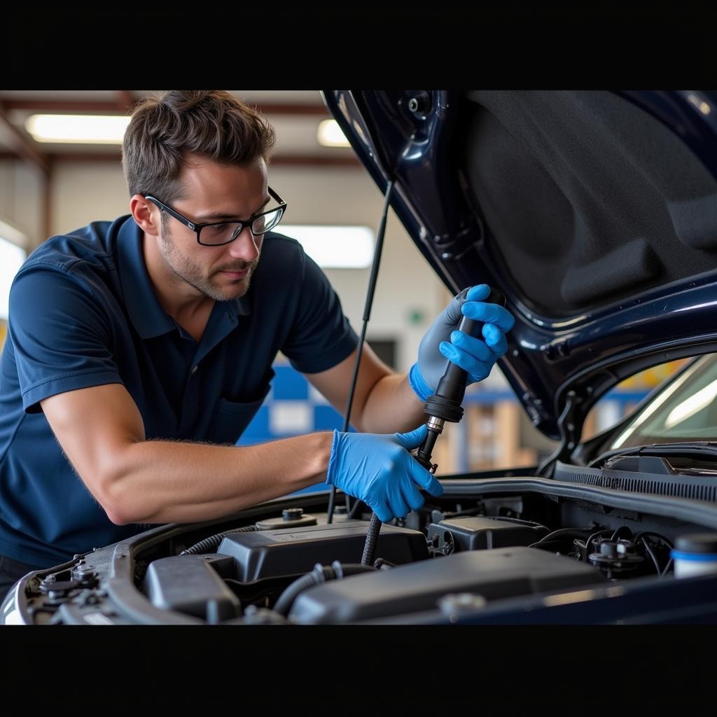 Mechanic Checking Brake Fluid Level