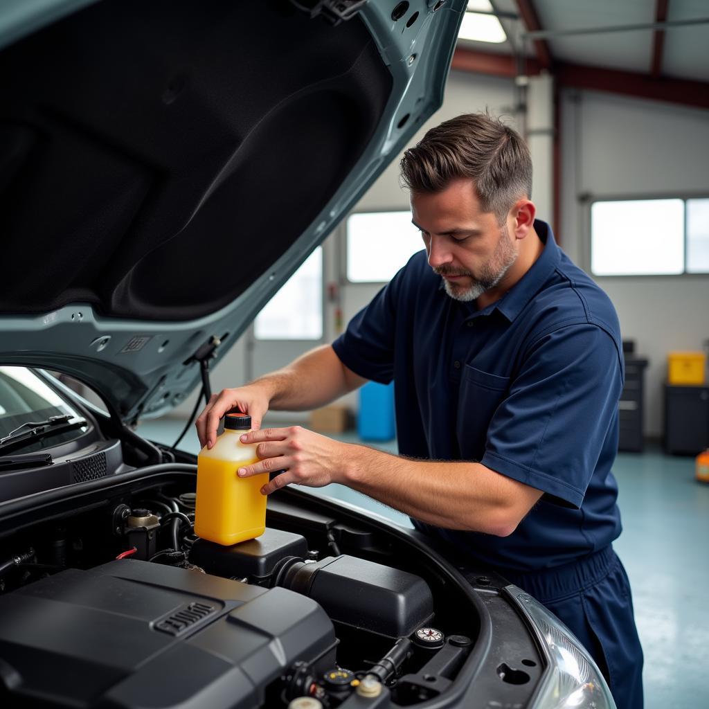 Mechanic Checking Brake Fluid Level