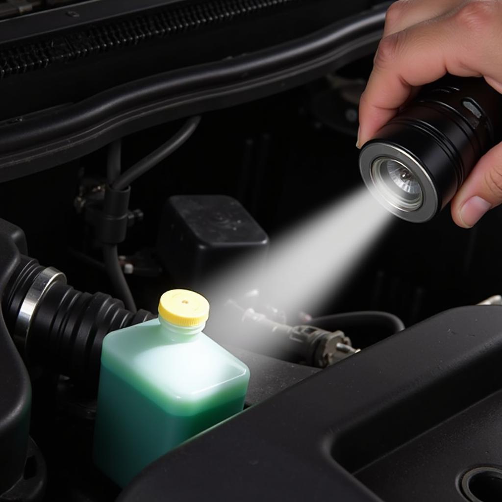 Mechanic checking brake fluid level in a 2006 Silverado