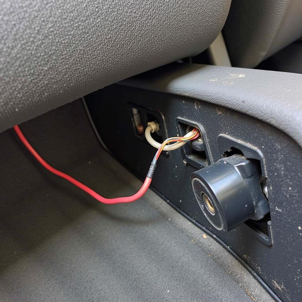 Damaged wiring harness under car seat