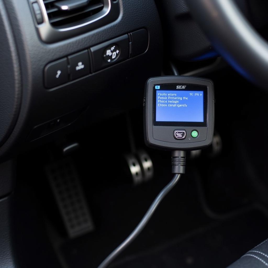 Diagnostic scanner connected to a car's OBD-II port