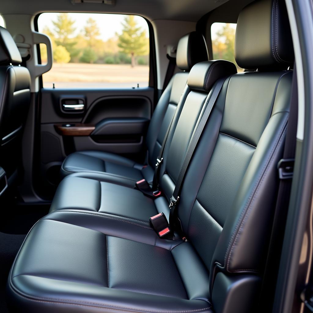 Inspecting the rear seats and seatbelts of a GMC Sierra