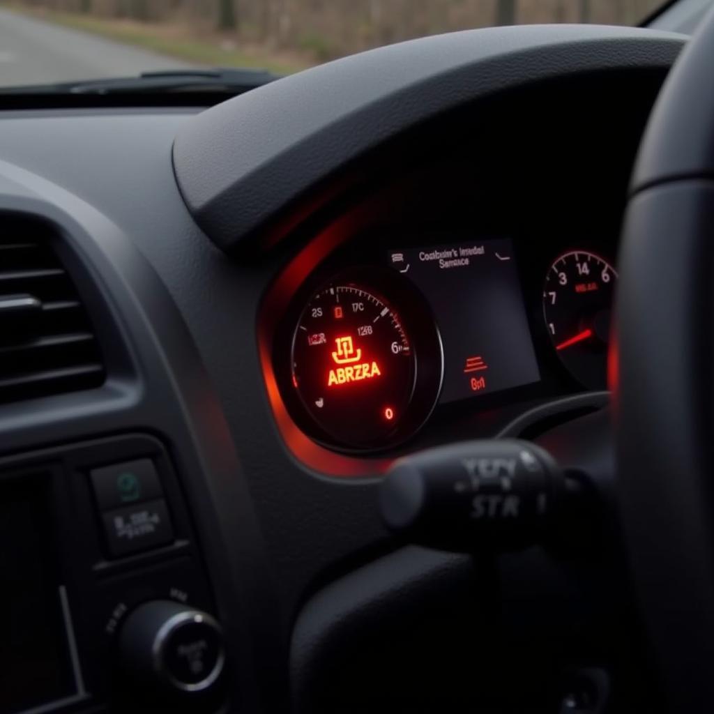 Handbrake Warning Light Illuminated on a Car Dashboard