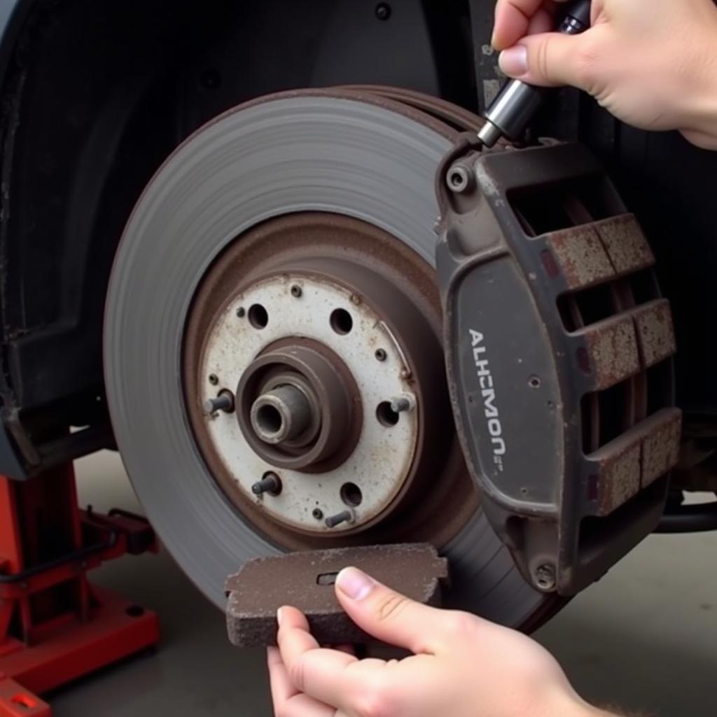 Inspecting Brake Pads on a Hyundai Tucson