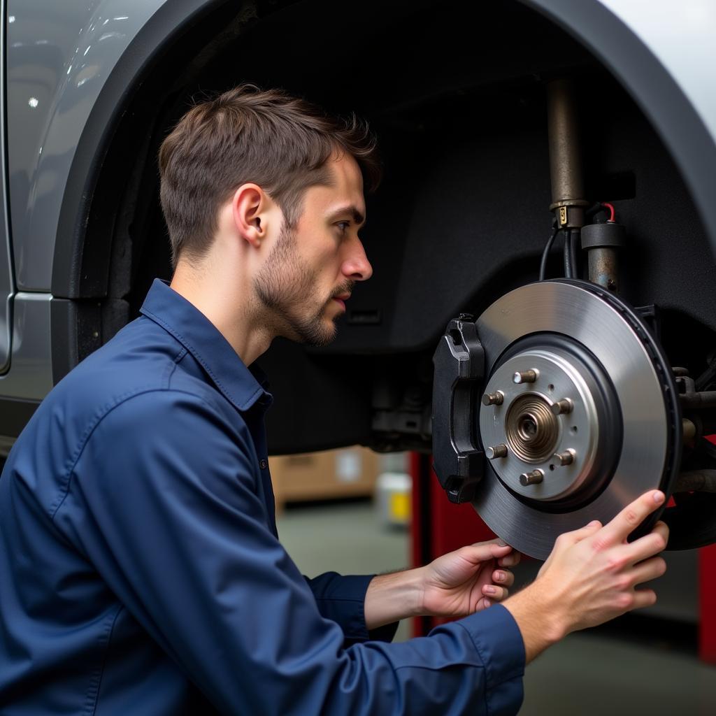 Mechanic Inspecting a Vehicle's Brake System