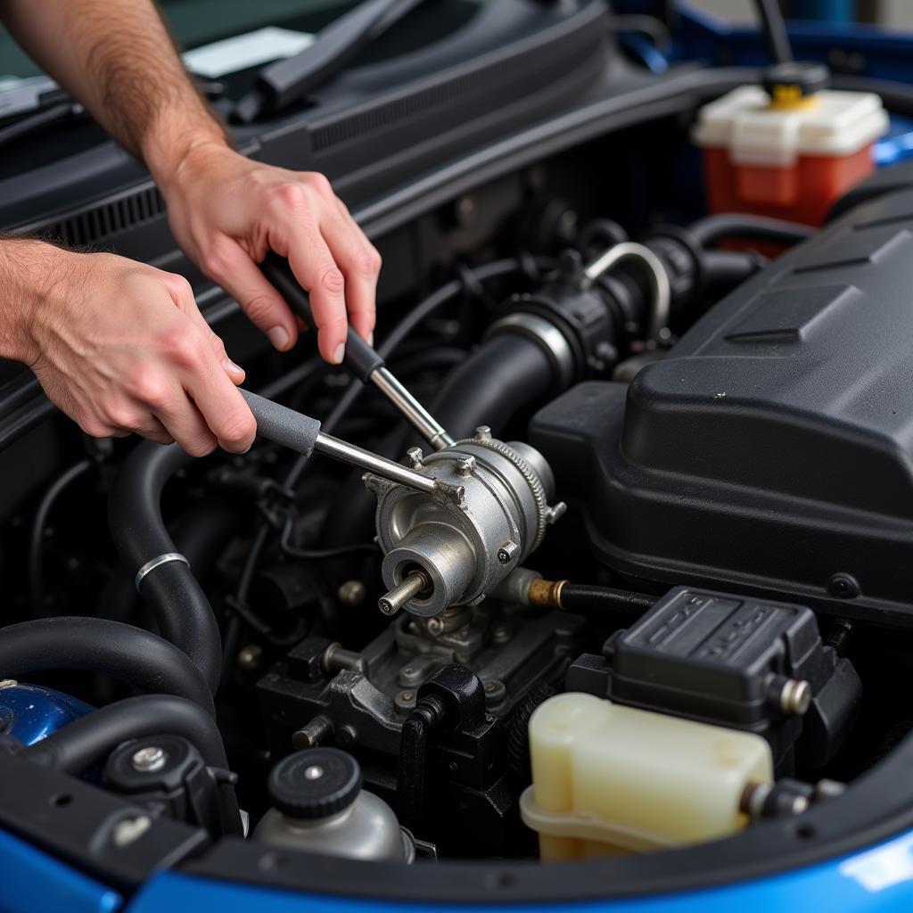 Mechanic repairing a car's throttle body