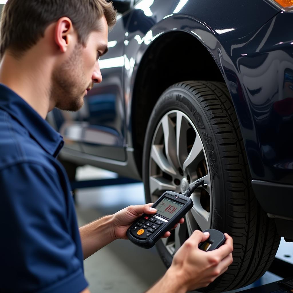 Mechanic inspecting the ABS system of a car