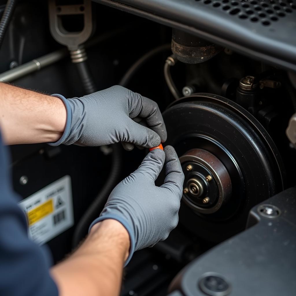 Mechanic Checking Brake Fluid Level in Car