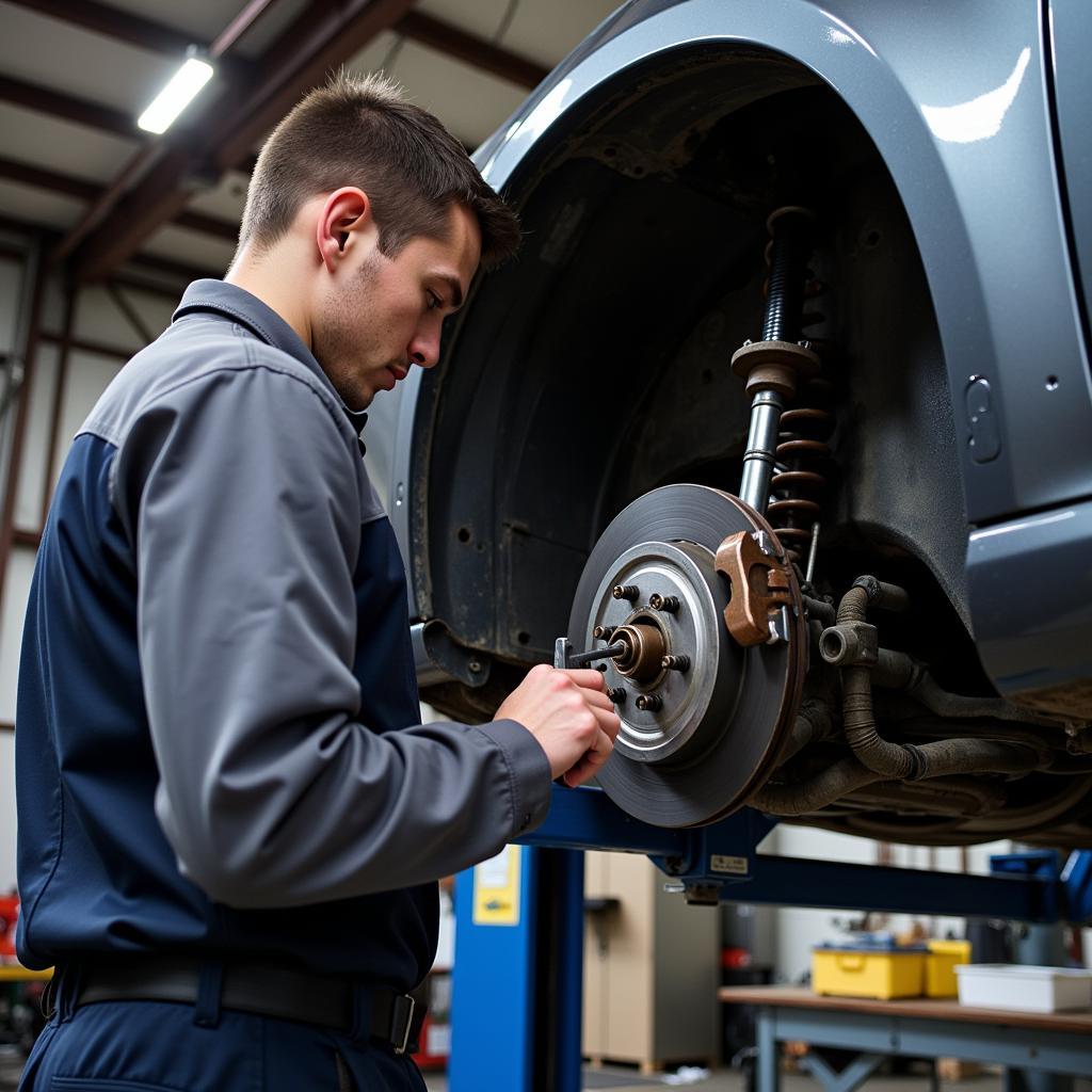 Mechanic Inspecting Vehicle Brake System