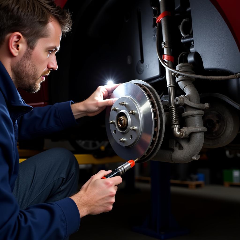 Mechanic Inspecting Brakes