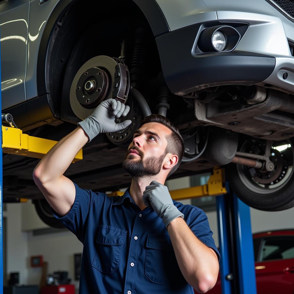 Mechanic Inspecting Car Brakes