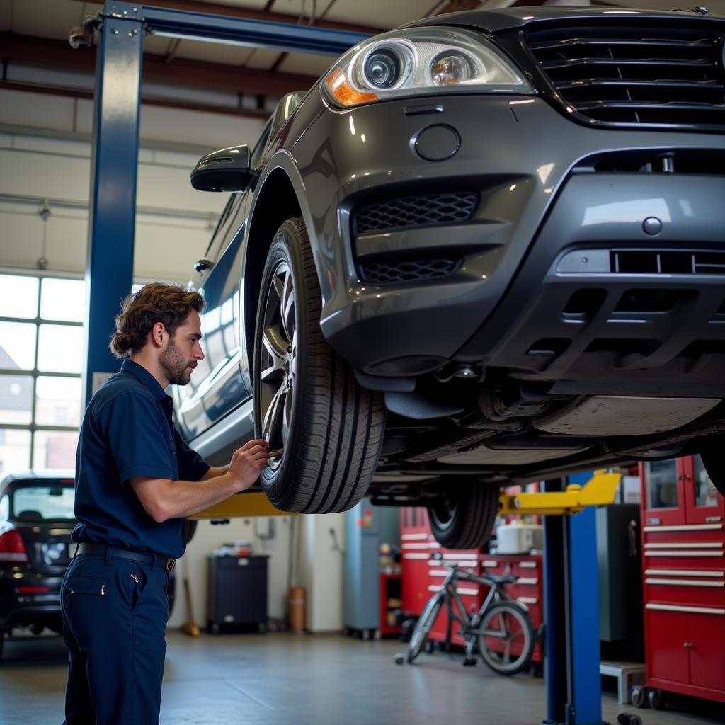 Mechanic Inspecting a Car's Undercarriage