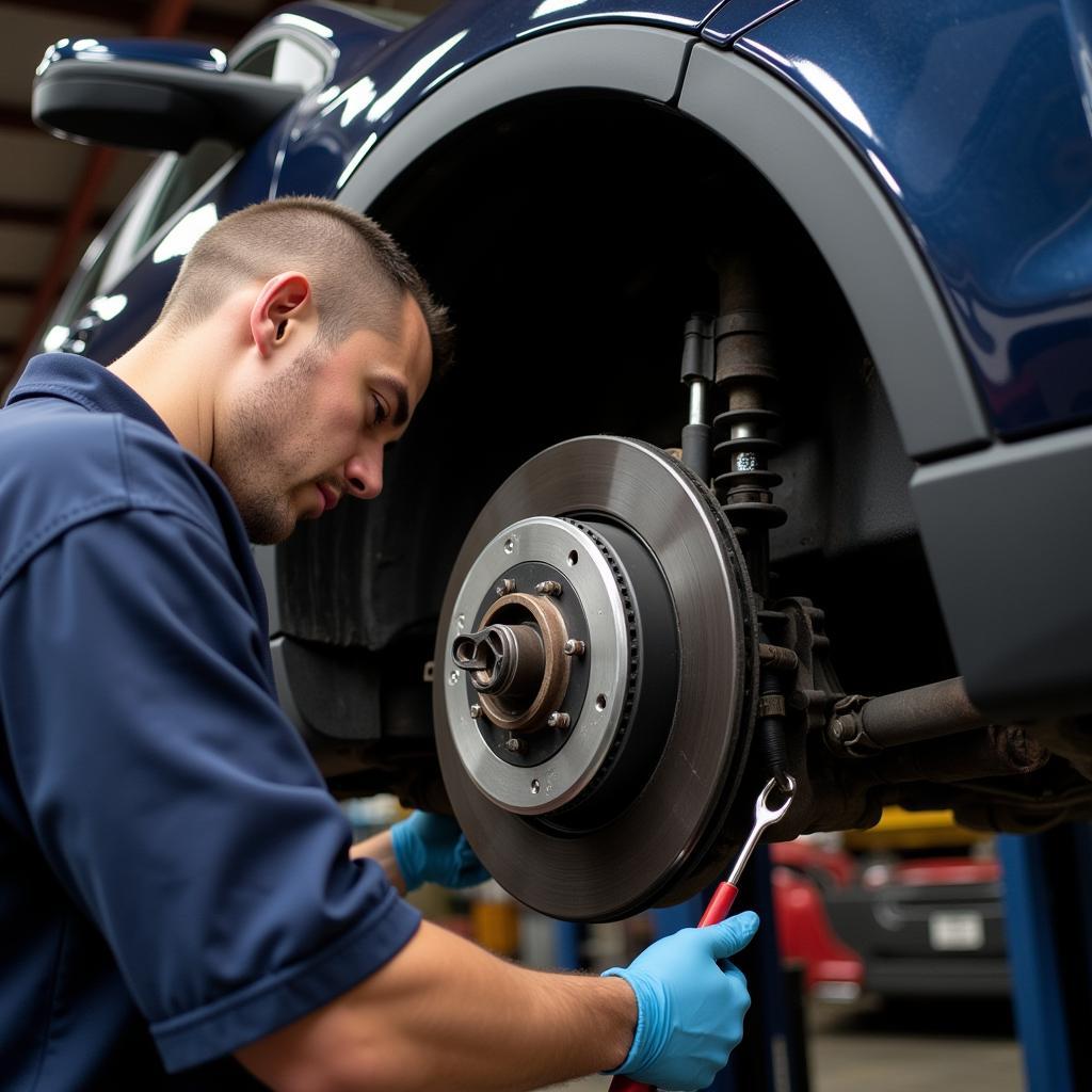 Mechanic Inspecting Car Brakes