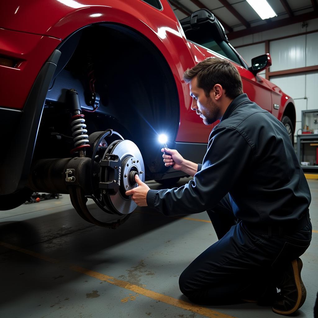 Mechanic Inspecting Car Brakes