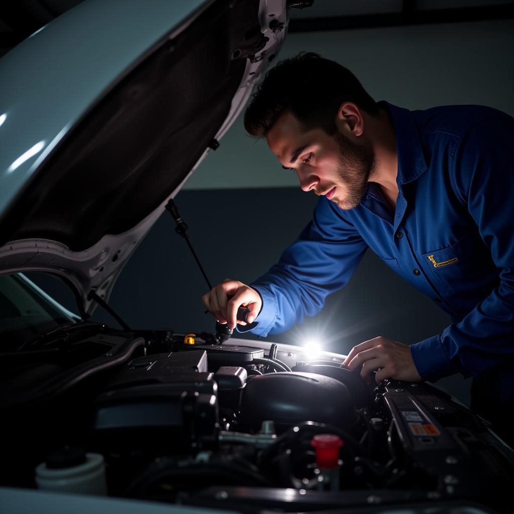 Car Engine Inspection by Mechanic