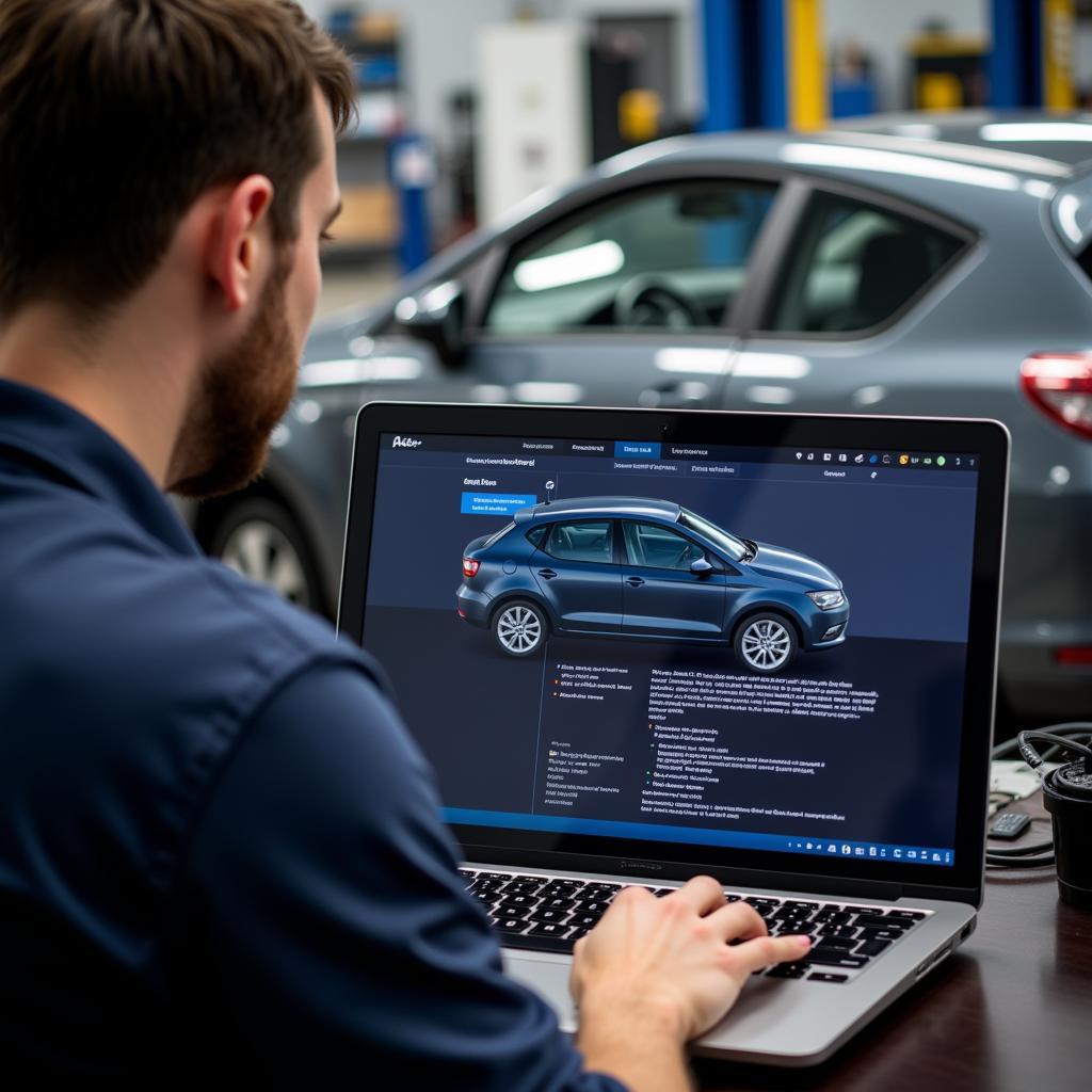 Mechanic Performing Remote Diagnostics on Seat Altea