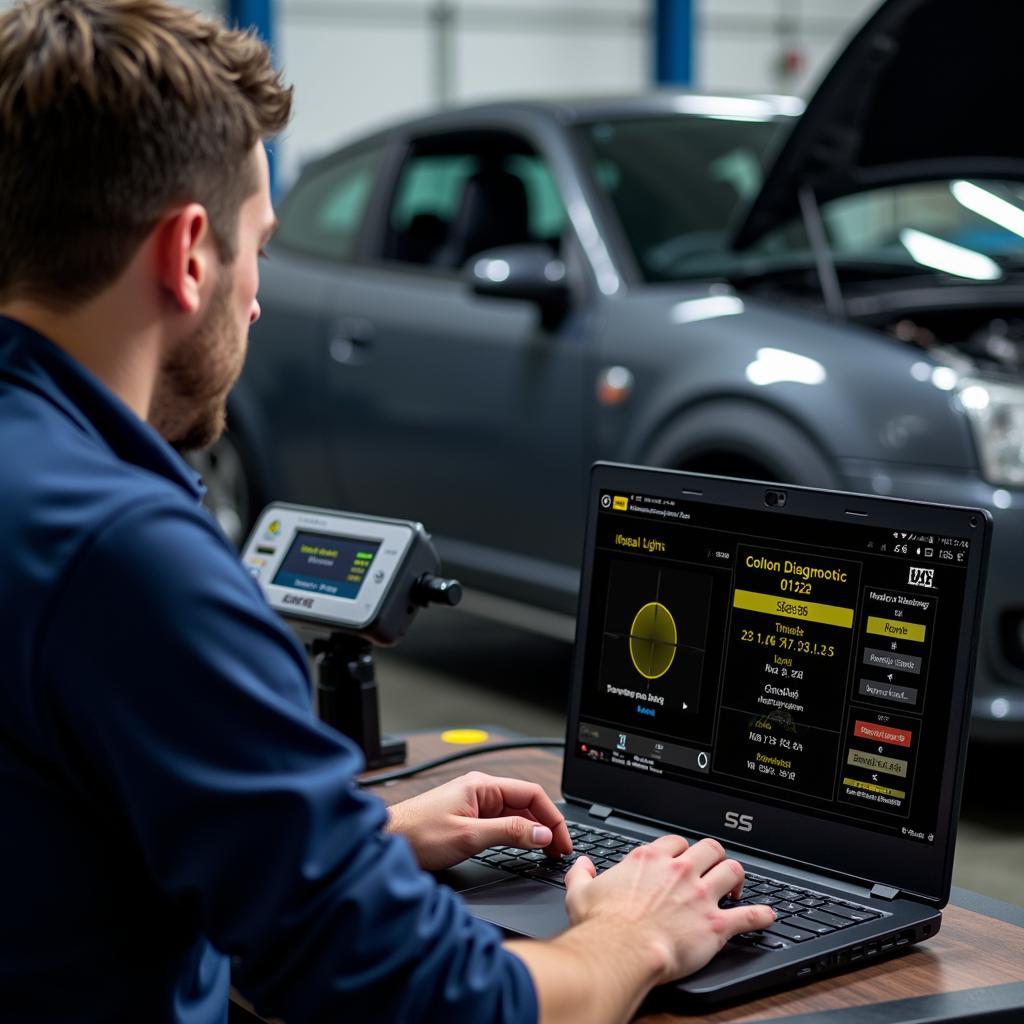 Mechanic Performing Remote Diagnostics on Seat Ibiza