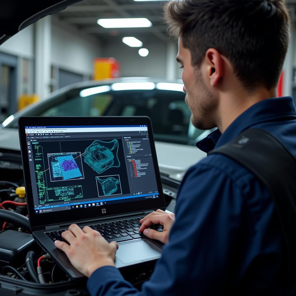 Mechanic Performing Remote Diagnostics on Seat Ibiza