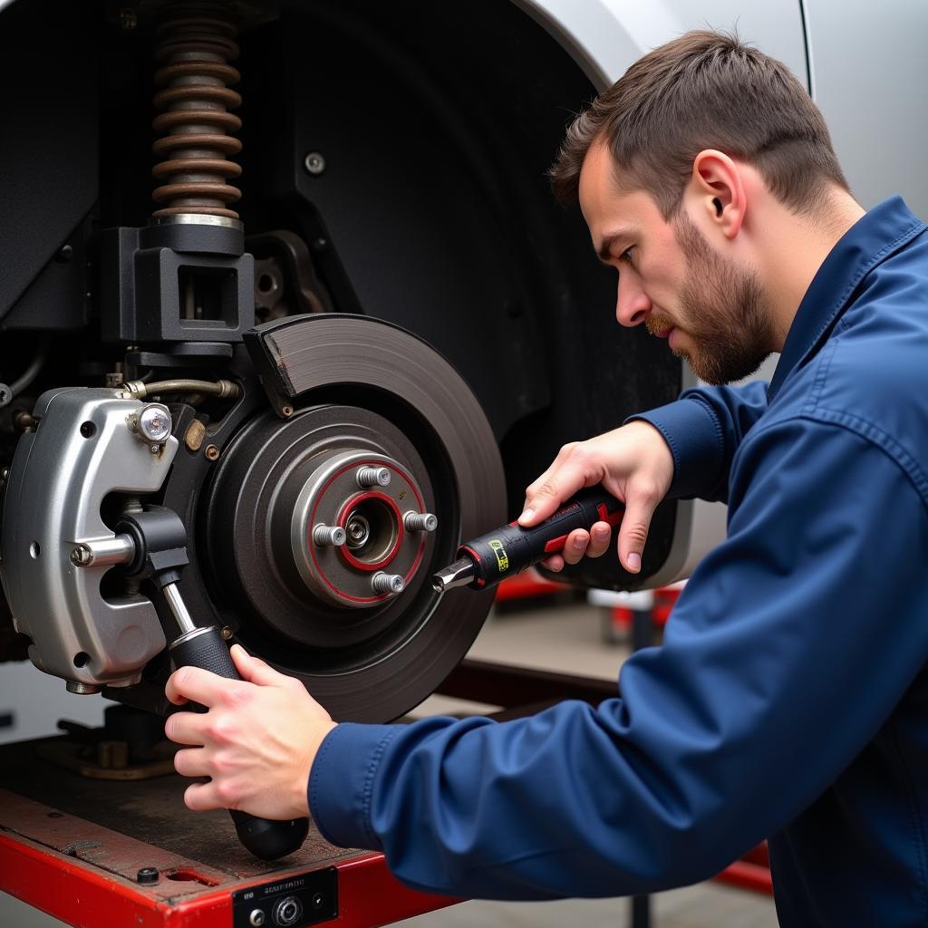 Mechanic Repairing Electronic Parking Brake System