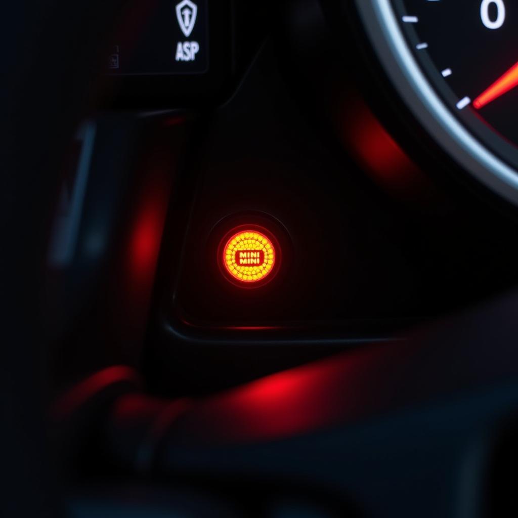 Mini brake warning light illuminated on a car dashboard