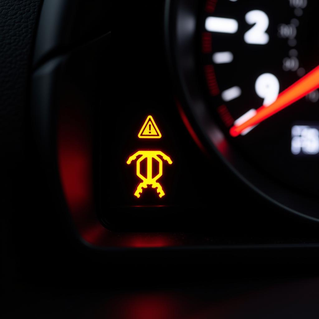 MINI R56 dashboard with illuminated brake warning light