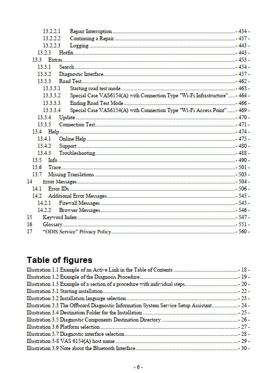 ODIS 5 Service Manual Table of content & Figure