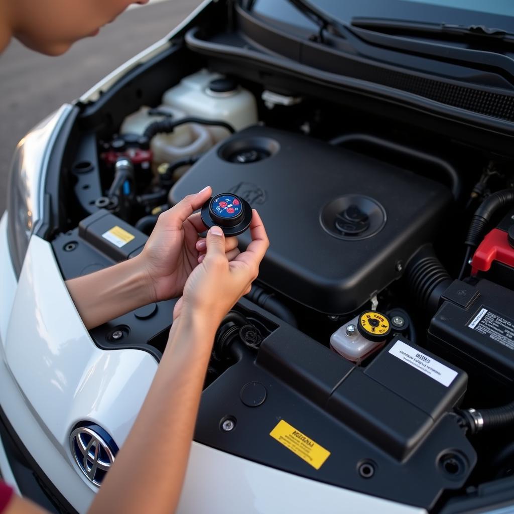 Checking the brake fluid level in a Toyota Prius