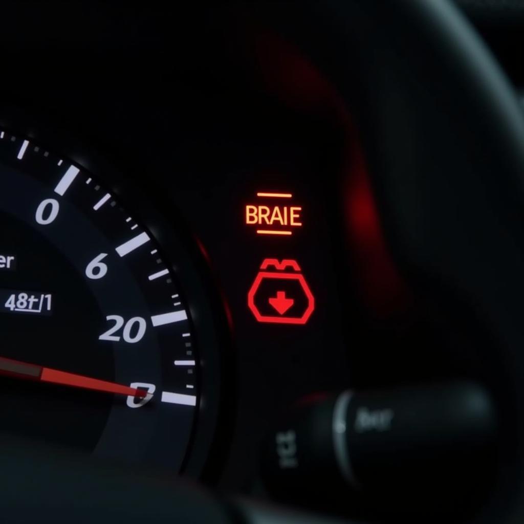 Prius Dashboard with Brake Warning Light Illuminated