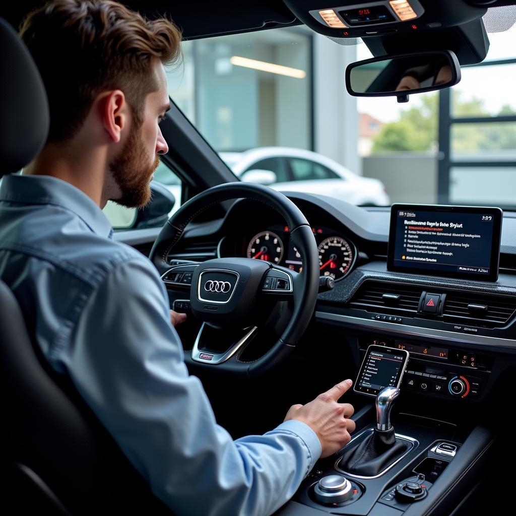 Technician Performing Remote Diagnostics on an Audi Q7