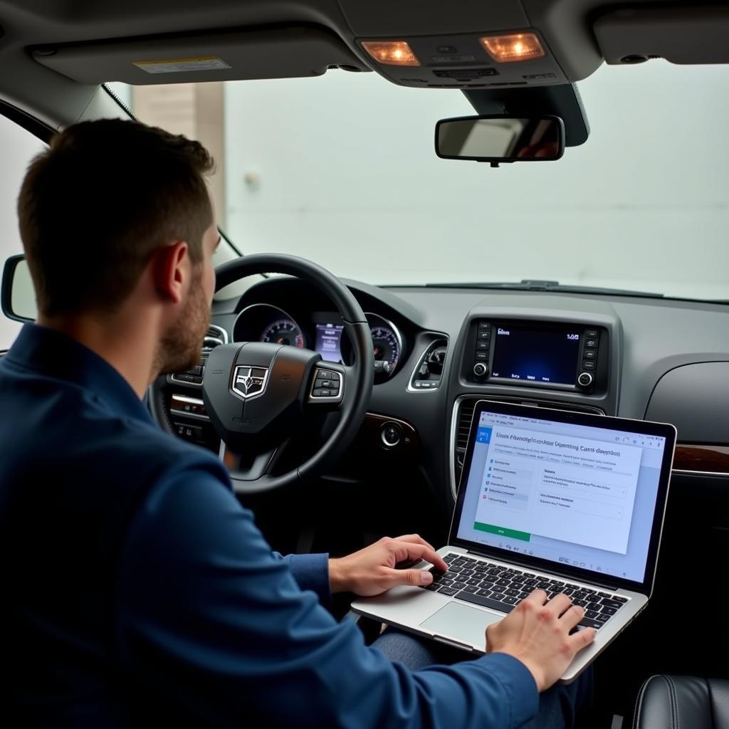 Technician Performing Remote Diagnostics on a Dodge Grand Caravan