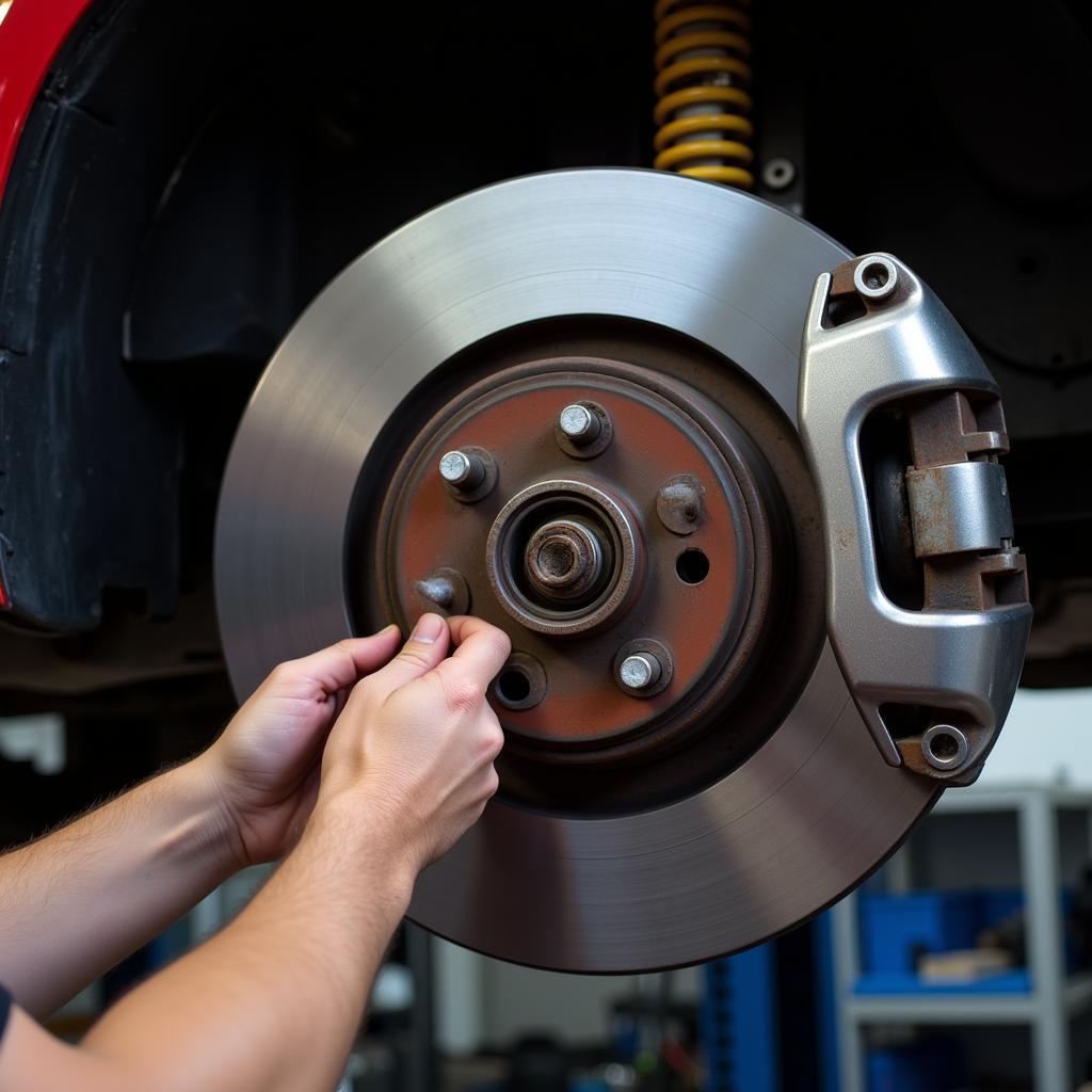 Mechanic Replacing Skoda Octavia Brake Pads